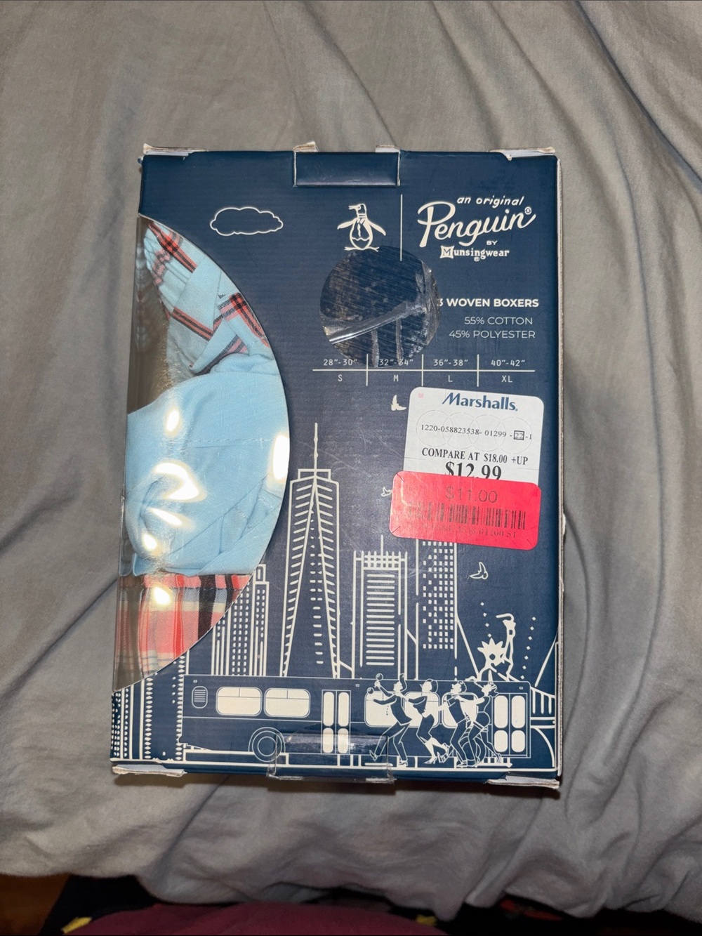 Original Penguin Light Blue & Red Plaid Woven Boxers